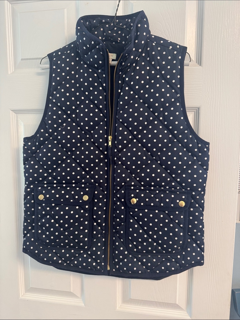 J. Crew Navy/white Polka Dot Quilted Vest